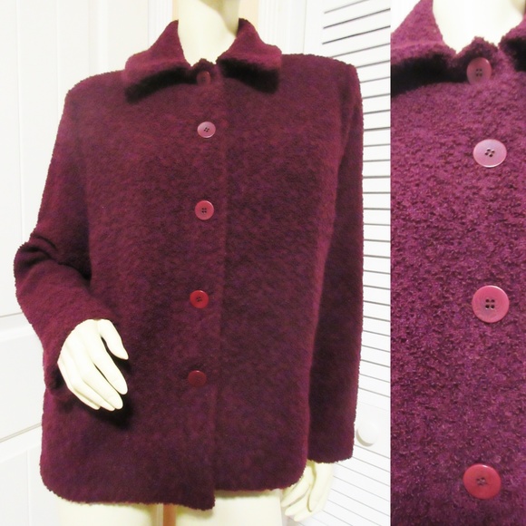 EILEEN FISHER Womens Wool Coat Woolen Sweater Jacket M Burgundy Red Winter Coats - Picture 1 of 8